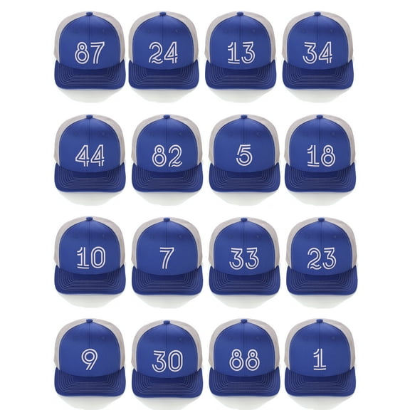 Daxton Team Numbers Structured Trucker Mesh Hat Mid Profile Cap, Royal White