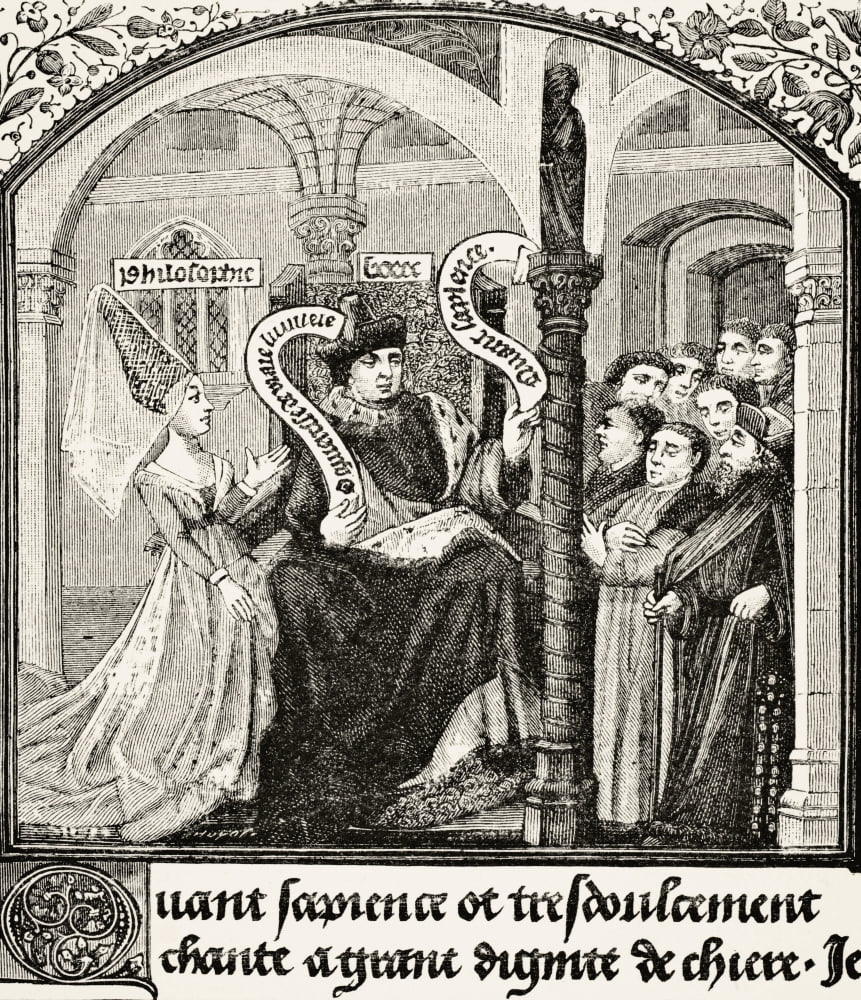 Anicius Manlius Severinus Boethius 480 To 524 Or 525 Takes Counsel Of Dame Philosophy After Miniature In 15Th Century Ms Consolation Of Boethius From Science And Literature In The Middle Ages By Paul