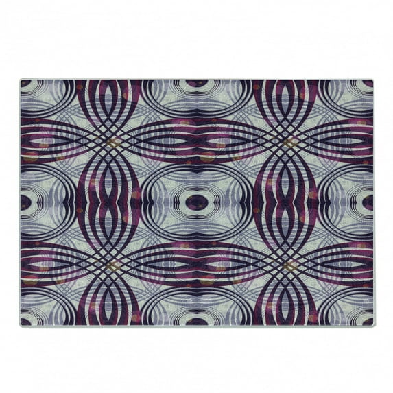 Vintage Cutting Board, Vintage Style Geometrical Ornament Stripes and Circles in Vibrant Colors Print, Decorative Tempered Glass Cutting and Serving Board, Small Size, Lavender Plum, by Ambesonne