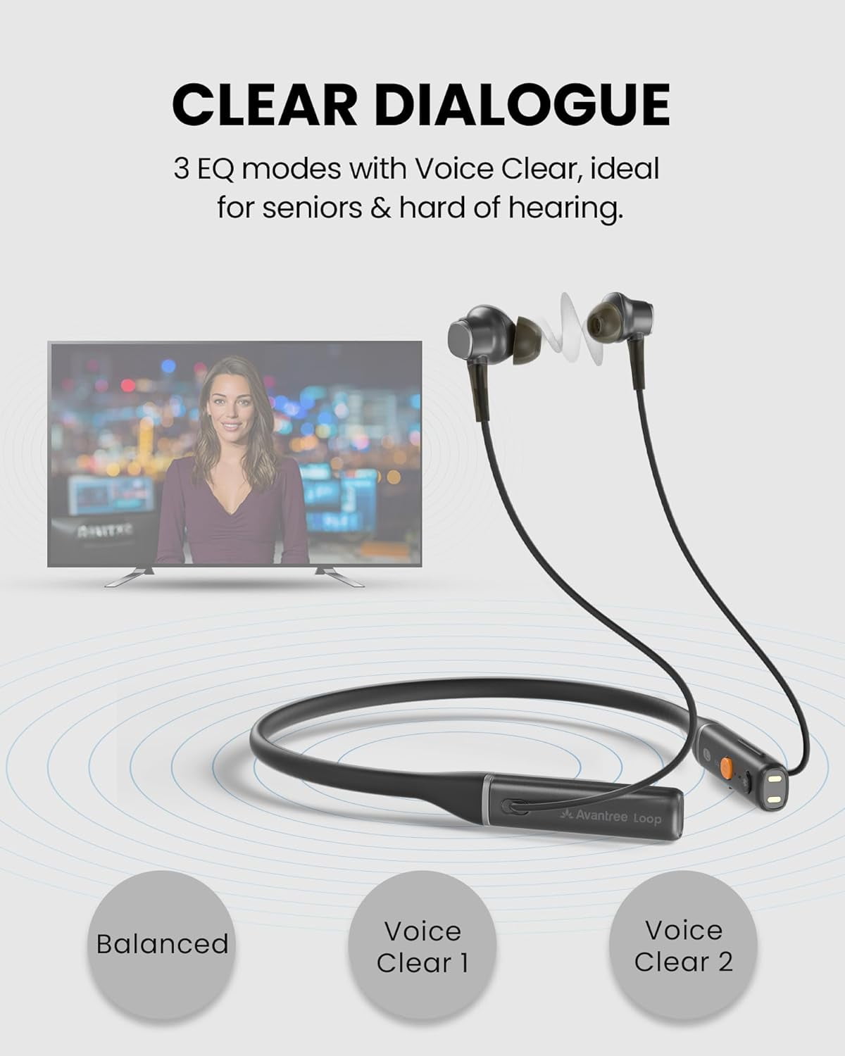 Avantree Loop Dock - Wireless Auracast TV Neckband Earbuds with Charging Dock