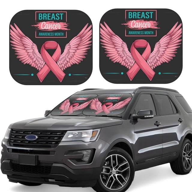 Vsdgher Ribbon With Angel Wings Print Car Windshield Sun Shade, Reflective Sunshade Window Sunshade Sun Visor Protector Fit for Cars,Trucks,SUVs-Small