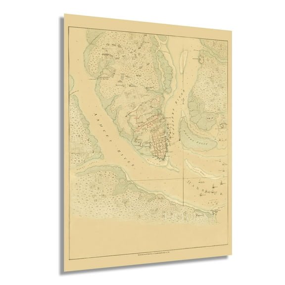1780 Map of the Investiture of Charleston South Carolina by the English Army - Vintage Map Wall Art - Charleston History Map Showing The Position of Each Corps