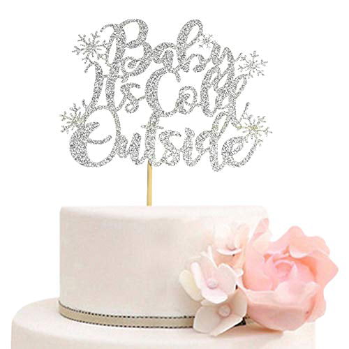 1 pc He or She snowflake cake topper gold silver glitter baby shower gender reveal baby boy girl winter wonderland party