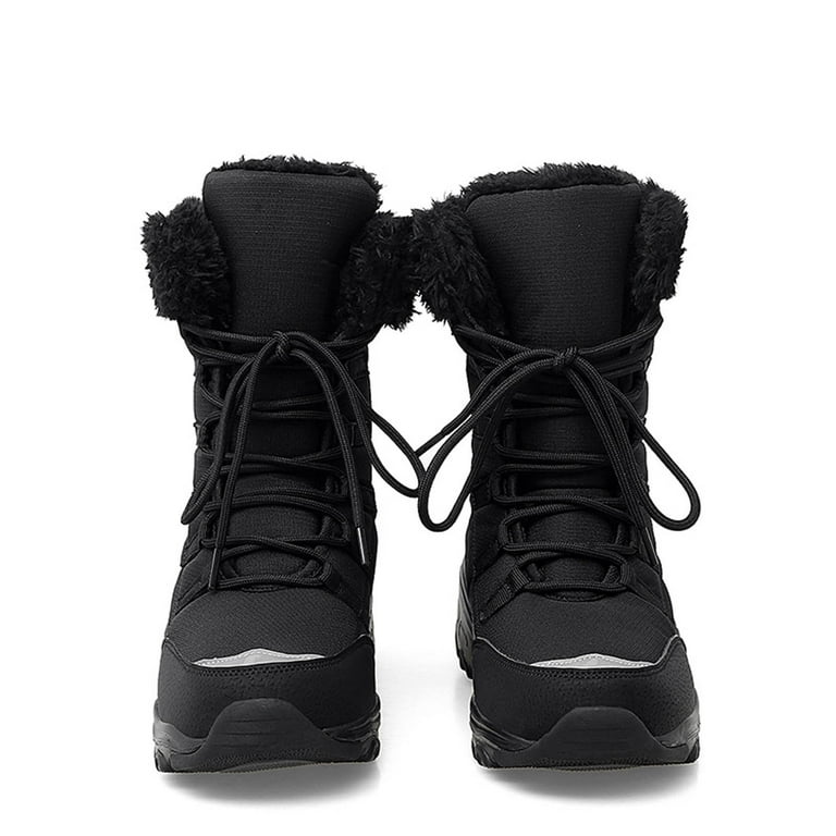VKEKIEO Winter Boots For Women Round Toe High Heel Walking Shoes Slip-On  Beige Snow Boots Women 