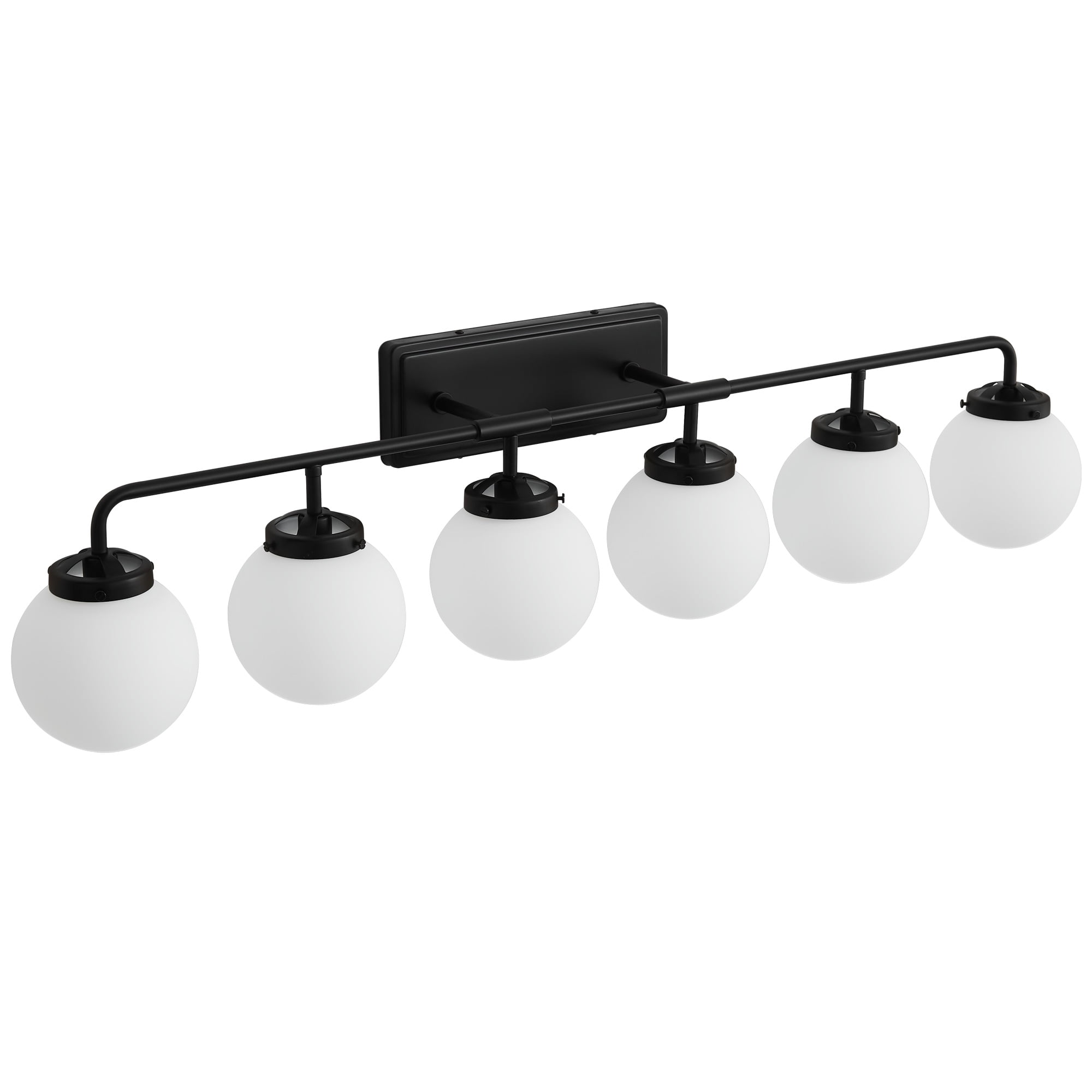 Deyidn 6-Light Modern Vanity Light, Black Bathroom Light Fixture with Milk White Glass Globes, 45 Inch Bathroom Wall Sconce for Mirror