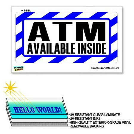 Laminated Sign Sticker - ATM Inside Blue & White - 12 in x 6 in - Laminated Sign Business Sticker