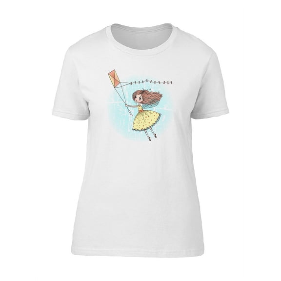 Cute Girl With Flying Kite T-Shirt Women -Image by Shutterstock, Female Medium