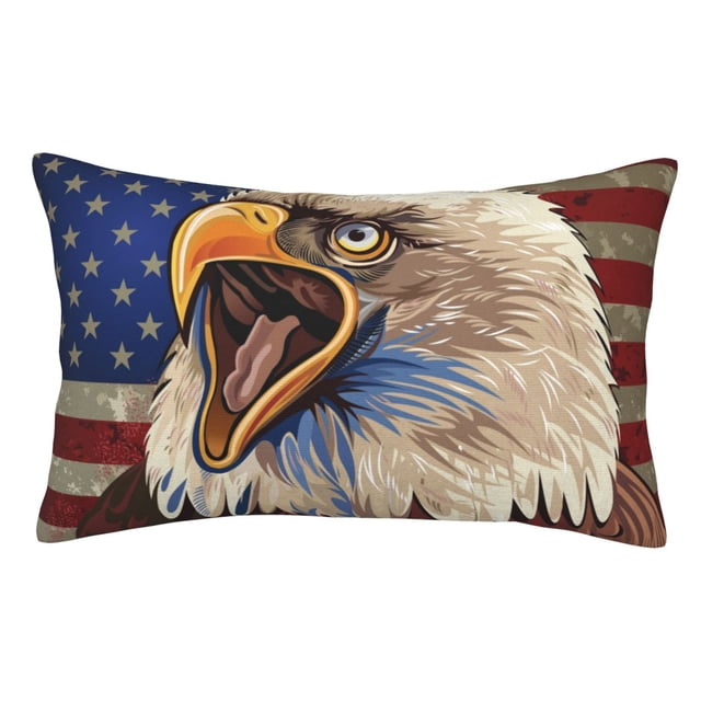Balery Eagle With USA Flags Funda de Cojín Estampada, Regalos para Mujeres, Regalos de Amor para Ella, Regalos para Novia o Esposa, Funda de Almohada-16"x24"