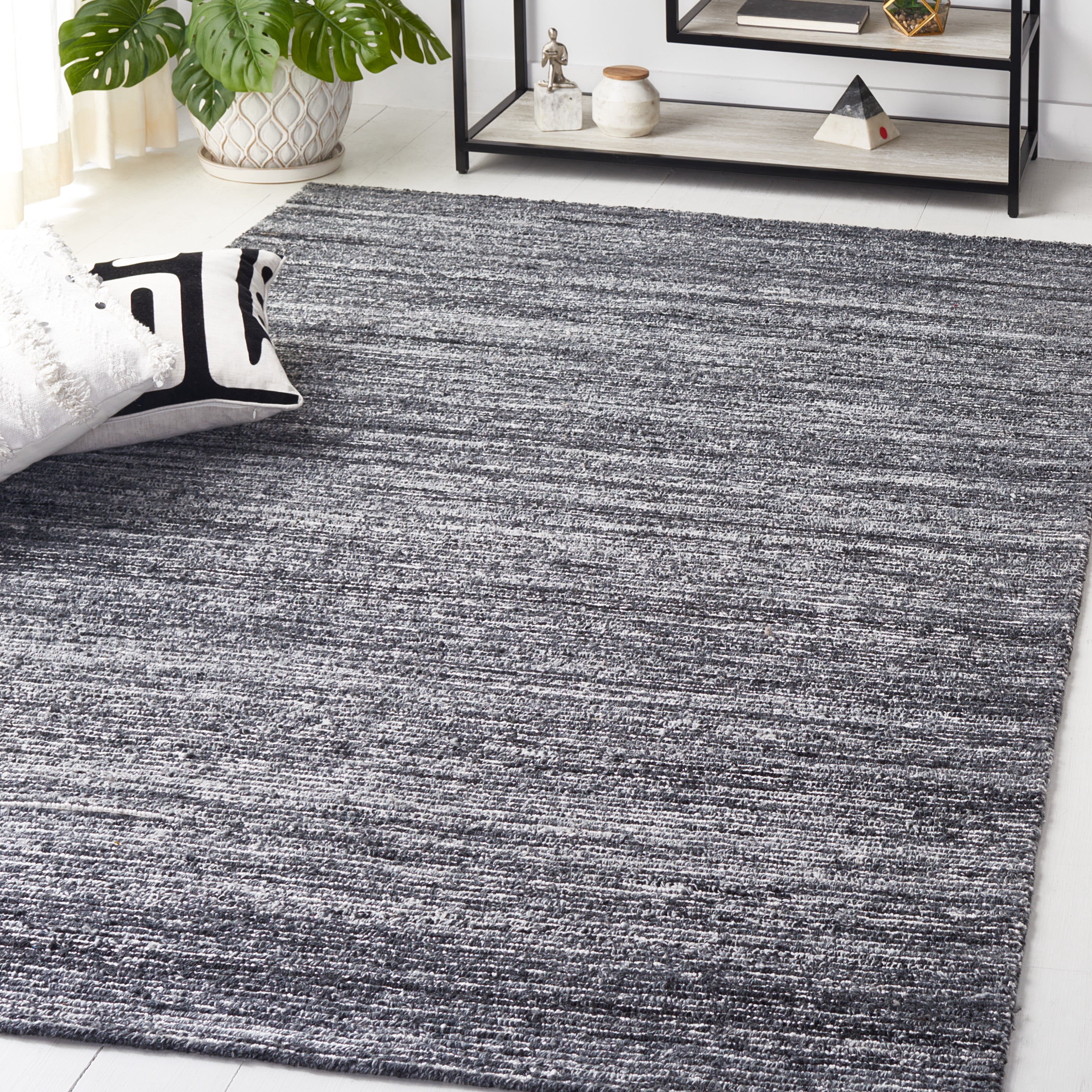 SAFAVIEH Mirage Lecia Striped Polyester Area Rug, Dark Gray/Ivory, 6' x 6' Square