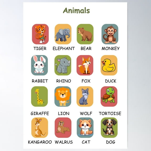 Educational Animal Poster For Kids – Fun And Colorful Learning Poster For Children – Perfect For Classroom Or Nursery Décor Poster Wall Art, Modern Wall Decor For Living Room Bedroom, 8x12 UNFRAMED