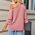 thumbnail image 3 of Women Summer Solid Color Loose Fitting Chiffon Blouse 3/4 Bell Sleeve Mesh Panel Shirt Cold Shoulder Metallic Buckle Top, 3 of 7