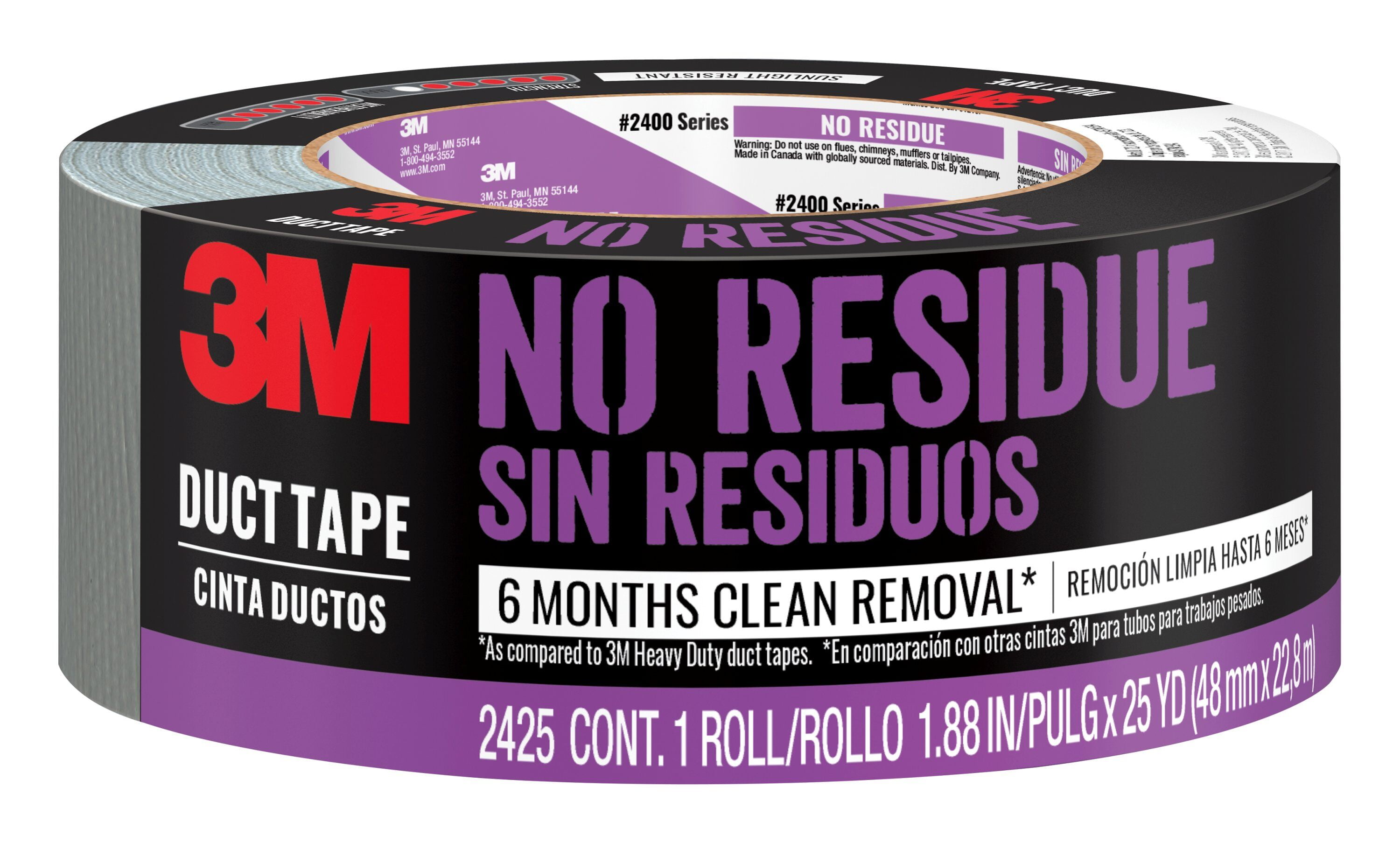 3M No Residue Duct Tape, 1.88 Inches x 25 Yards, 2425-HD, 1 Roll ...