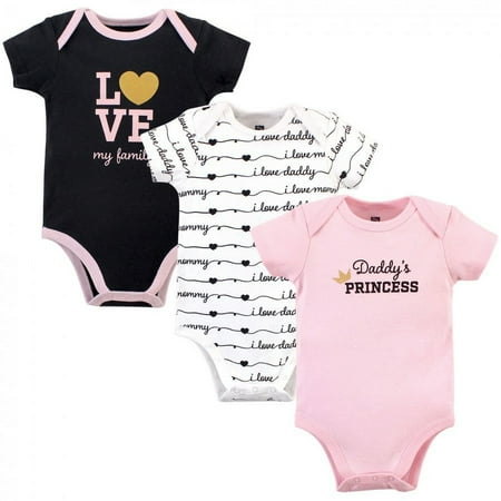 UPC: 0660168576733 | Hudson Baby Infant Girl Cotton Bodysuits 3pk Daddys Princess 9-12 Months