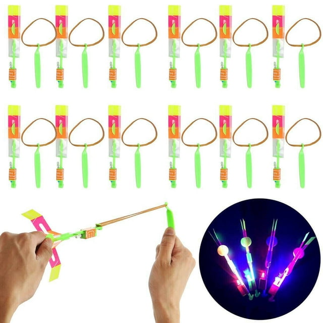 Helicóptero con flecha y luz LED para niños, juguete volador, tirachinas elástico, helicópteros voladores, regalo divertido para fiesta, 12 Uds.