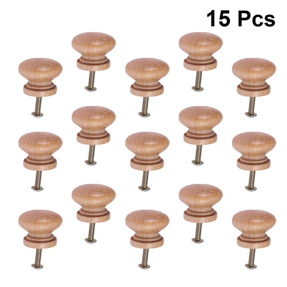 Raindrops 15Pcs Wooden Mushroom Cabinet Knobs for Kitchen Drawer Handles Small