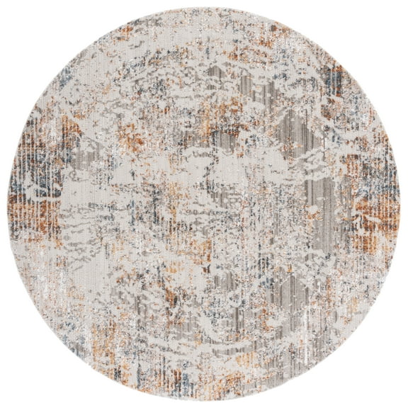 SAFAVIEH Princeton Lorelle Distressed Area Rug, Ivory/Grey, 6'7" x 6'7" Round