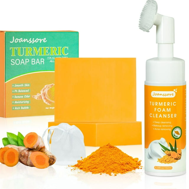 Paquete de 3 barras de jabón de cúrcuma Limpiador facial de cúrcuma para rostro y cuerpo Lavado facial de cúrcuma Limpiador espumoso de cúrcuma Limpiador facial de lavado de cúrcuma Barra de cúrcuma *