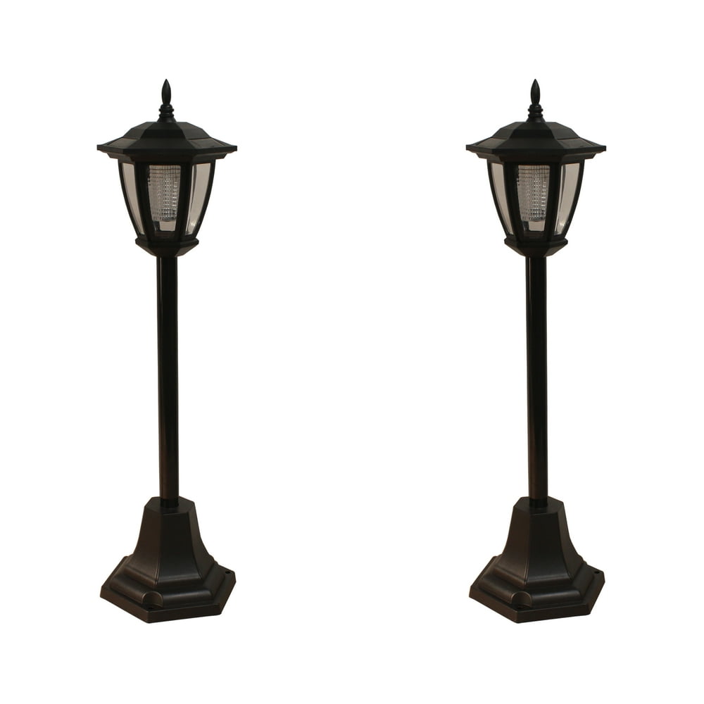 Set of 2 Compact Solar Powered Vintage Lamp Post Lights