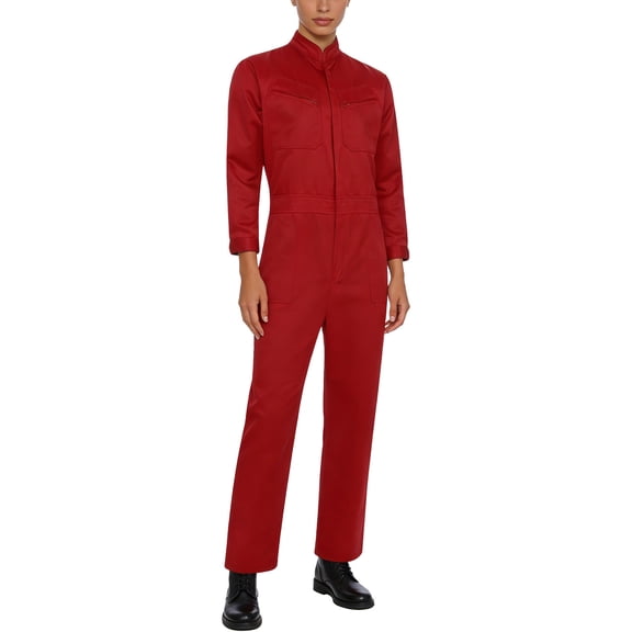 Hansber Mechanic Coveralls for Women Solid Color Long Sleeve Dustproof Workshop Overalls Repairman Workwear Red XXL/180