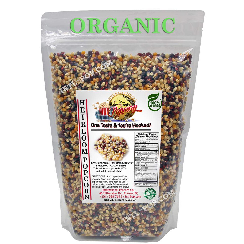 Organic Heirloom Multicolored Popcorn Kernels (5 lbs)
