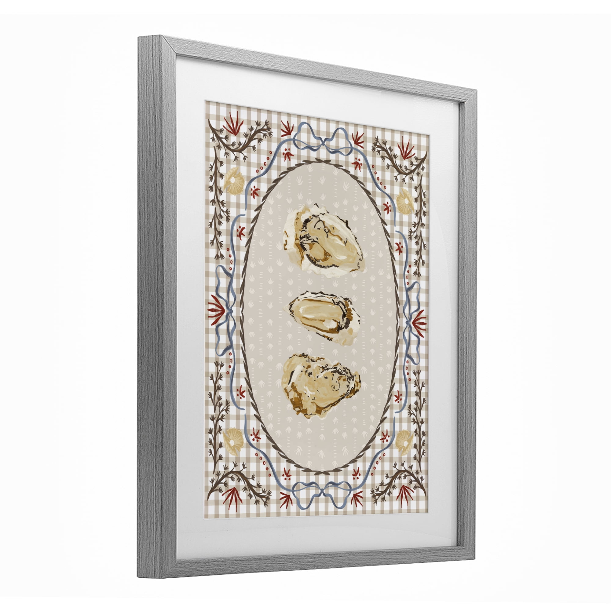 Stupell Industries Vintage Oyster Trio Gray Framed Print Under Glass, design by Vero Illustrates