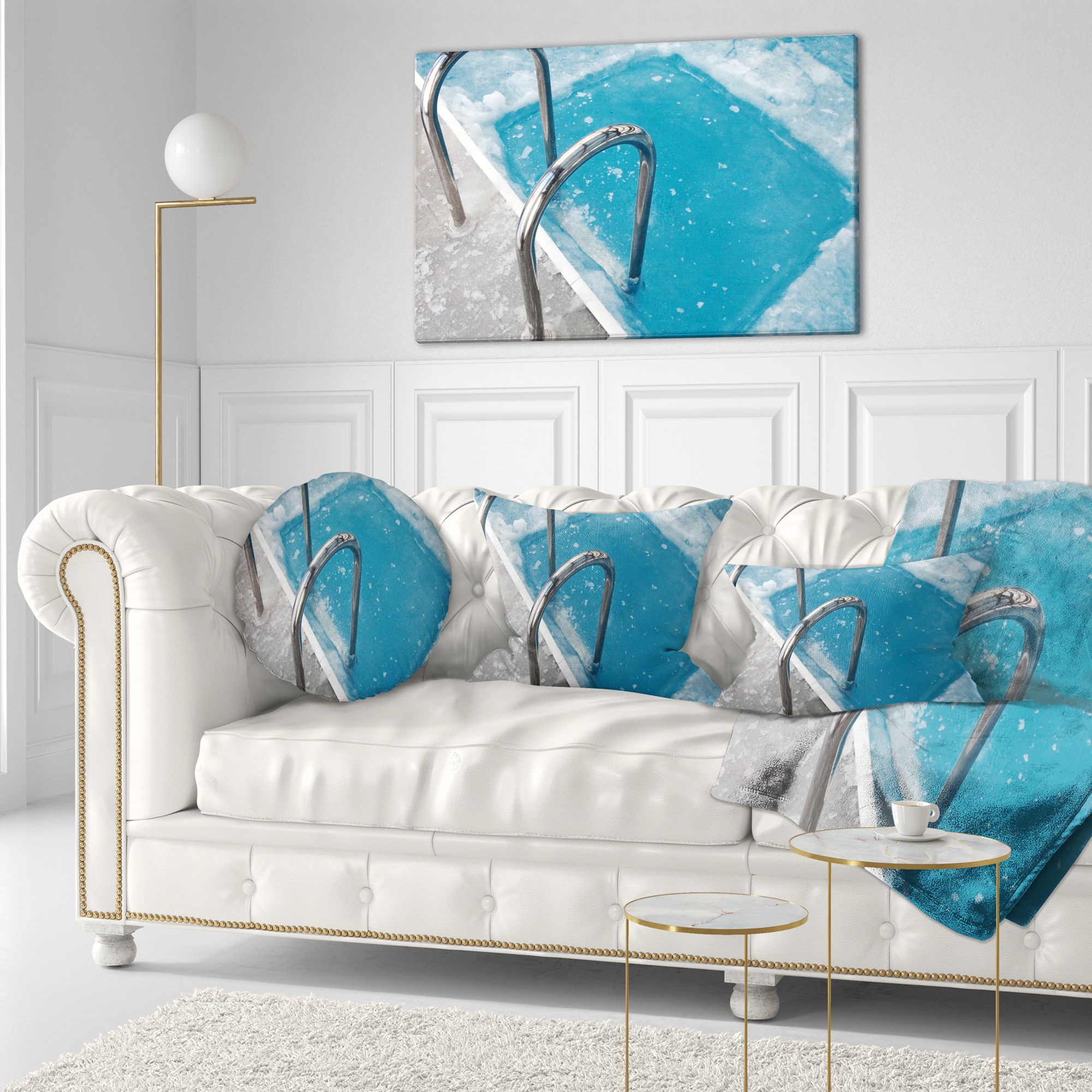 Designart Ice Swimming Blue Pool - Photography Throw Pillow - 12x20