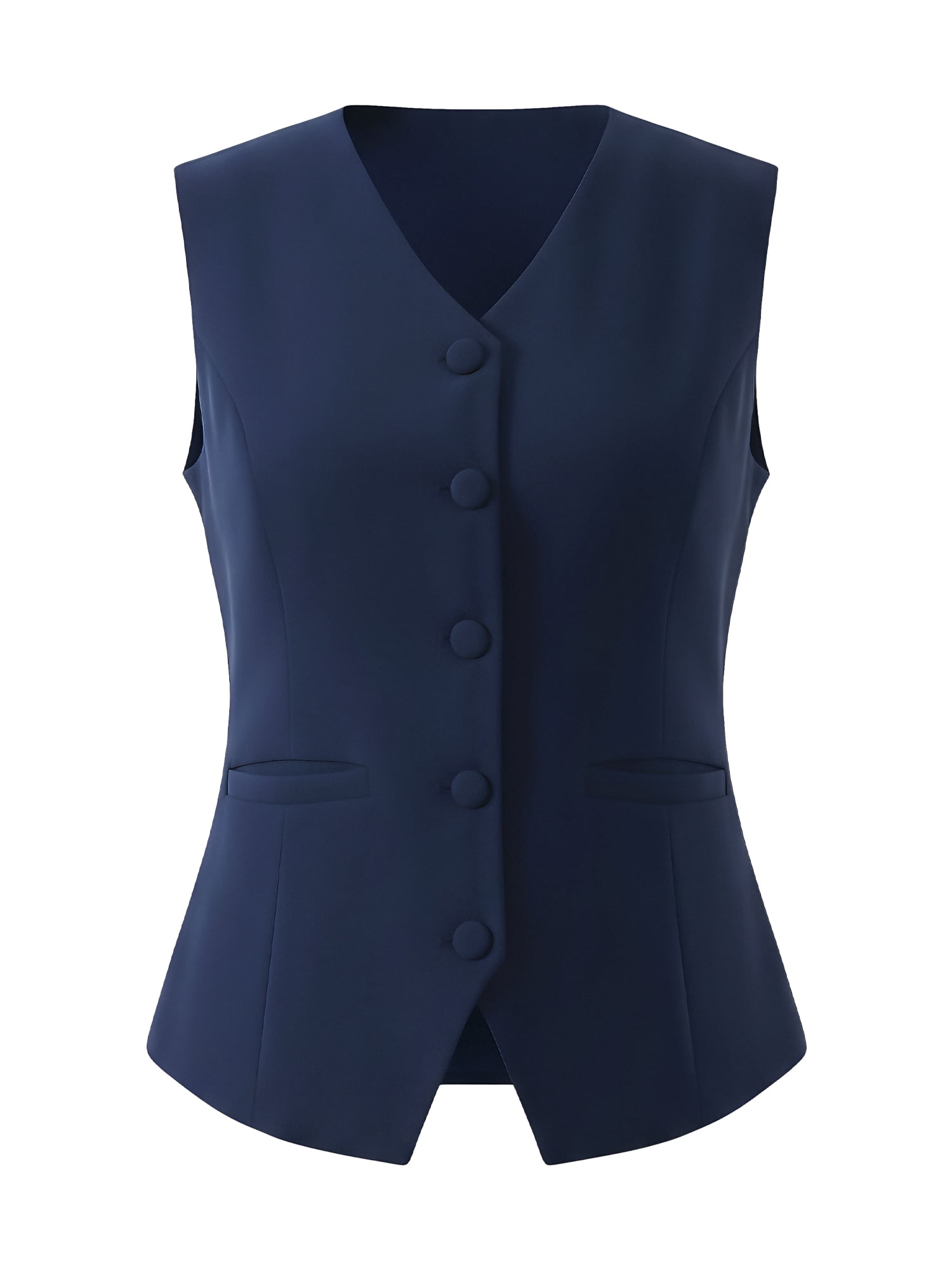 DARING DIVA Women's V Neck Button Down Waistcoat with Pockets L Dark Blue