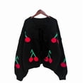 thumbnail image 2 of Womens Tie Front Cardigan Cute Cherry Open Front Y2k Sweater Oversized Chunky Knit Cardigan Tops Black S, 2 of 7