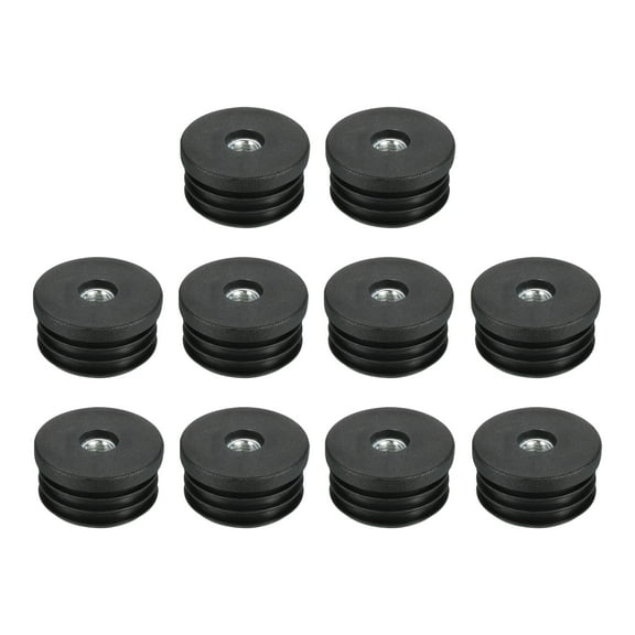 10Pcs Inserts for Round Tubes with M8 Thread, for 38mm/1.5" OD Round Tube, Round Black Plastic Plug Caster Insert Chair