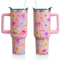 Valentine''s Day Gifts 40 Oz Tumbler with Handle and Straw, Pastel Hearts Stainless Steel Double Walled Vacuum Insulated Cup, Cute Anniversary Wedding Birthday Gifts for Women Girls (1 PC)