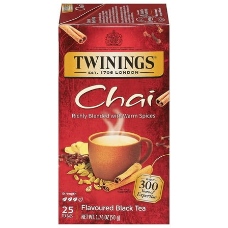 TWININGS Tea Bags, Chai, 1.76 oz, 25/Box