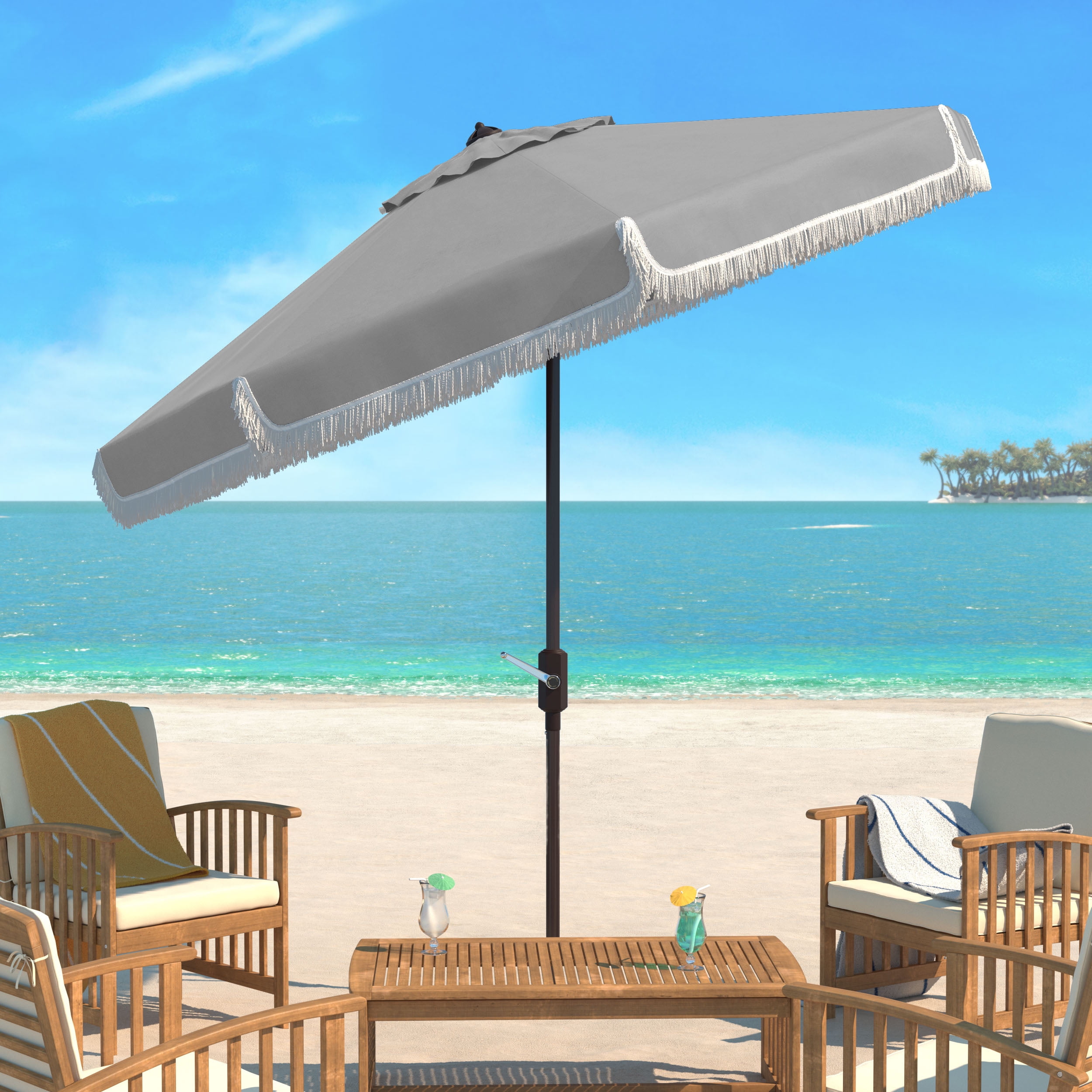 Safavieh Milan 98.82" Solid Print Round Market Patio Umbrella, UV Resistant