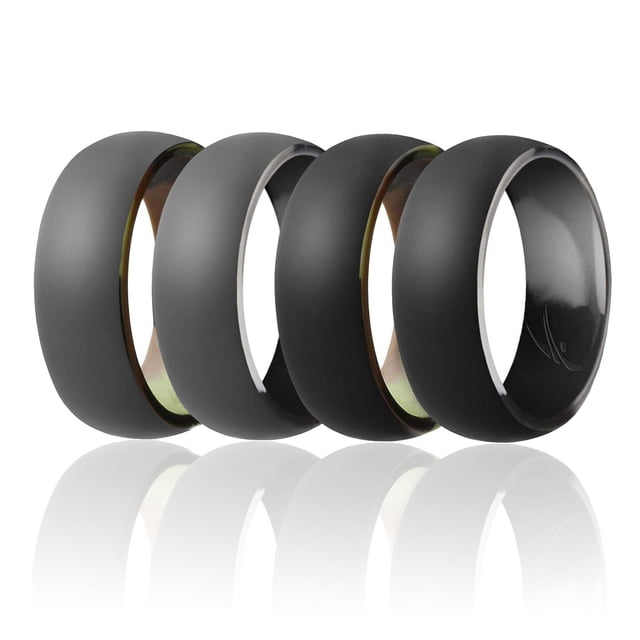 Anillo de boda de silicona ROQ Colección Duo estilo cúpula 16 mm Camo-Negro