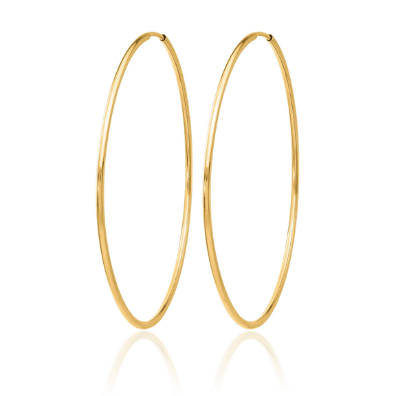 10K Solid Yellow Gold Endless Tube Round Large Hoop Earrings