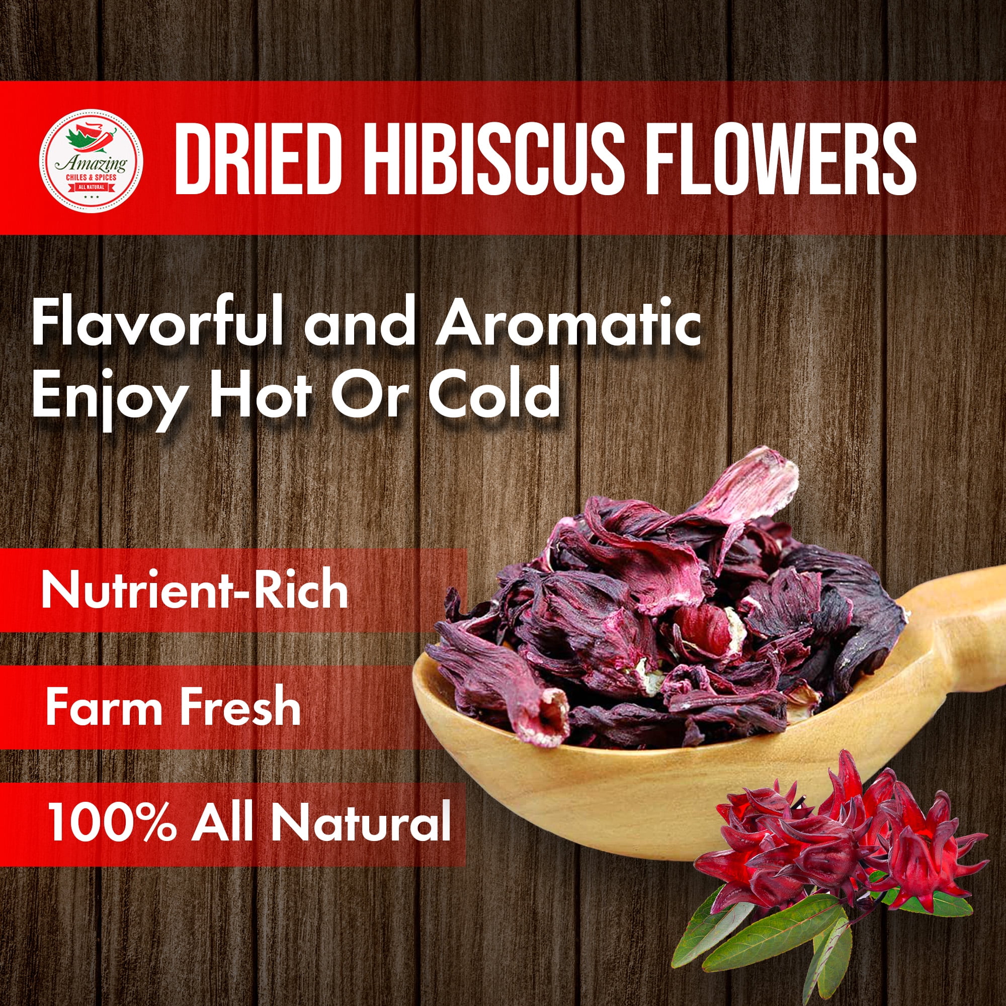 Hibiscus Flowers 1lb (16oz) Premium, All Natural, Triple Cleaned