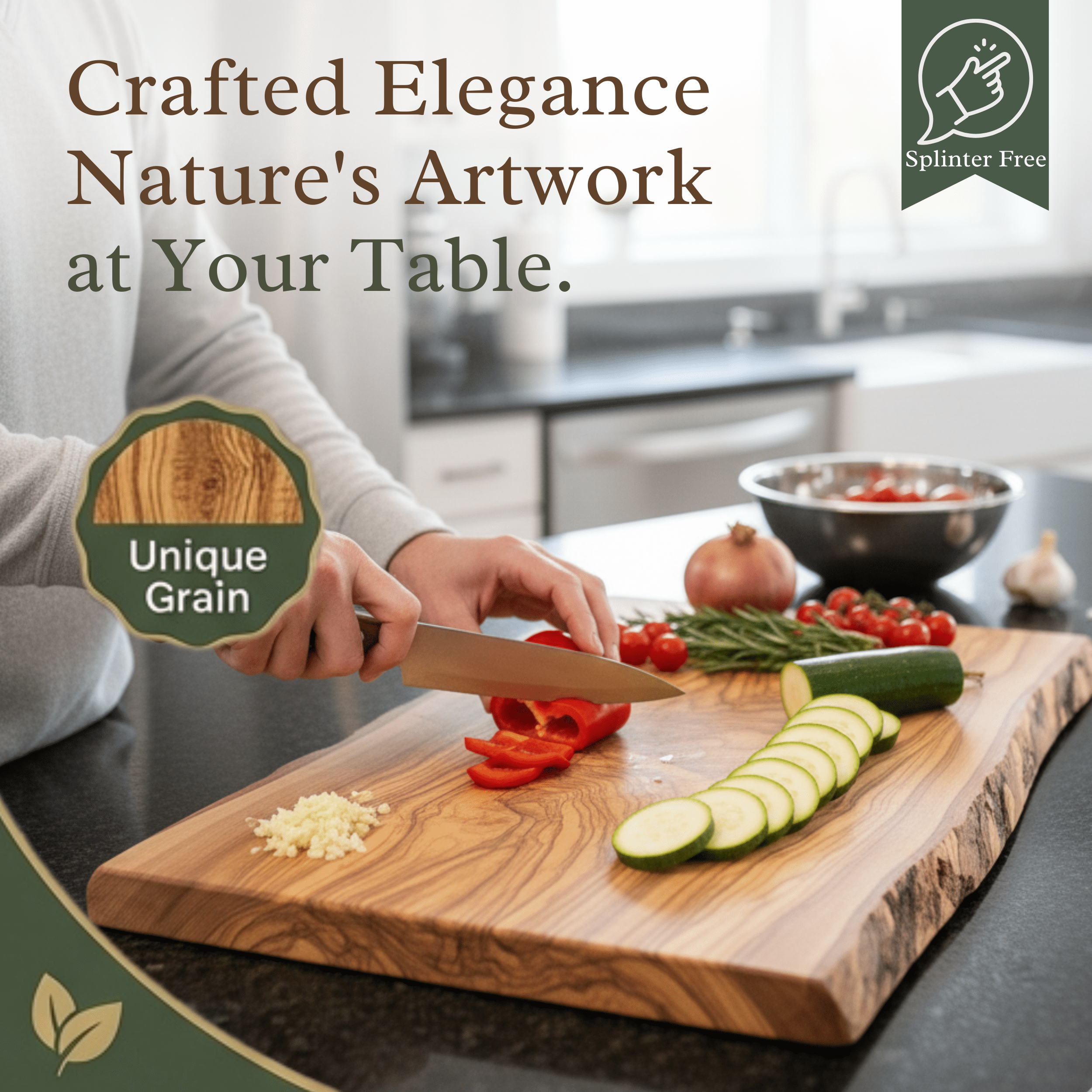 The Live Edge - Olive Wood Cutting Board for Kitchen | Wood Slab for Meat Cheese  Bread Cutting