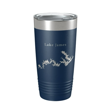 

Lake James Map Tumbler Travel Mug Insulated Laser Engraved Coffee Cup North Carolina 20 oz Navy Blue