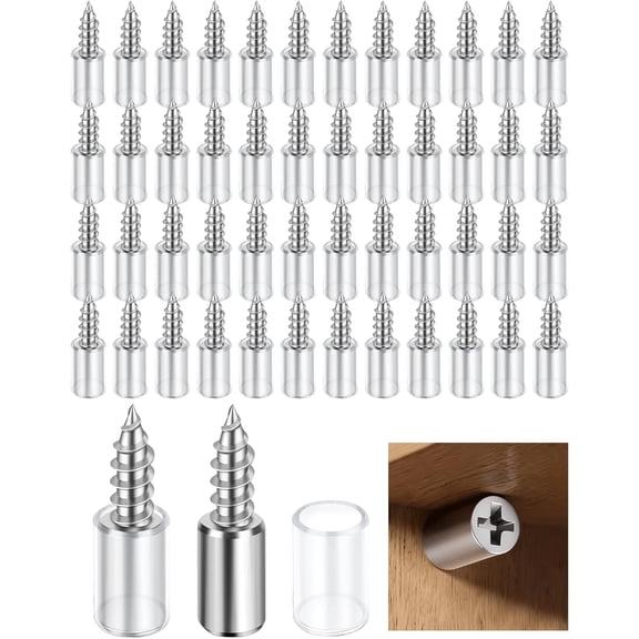 100 Pack Cabinet Shelf Support Pegs - Heavy Duty Cabinet Shelf Pins with Non-Slip Sleeves, Integrated Shelf Support Screws for Wood Furniture, Closet, Kitchen Cupboard, Wardrobe & Bookcase