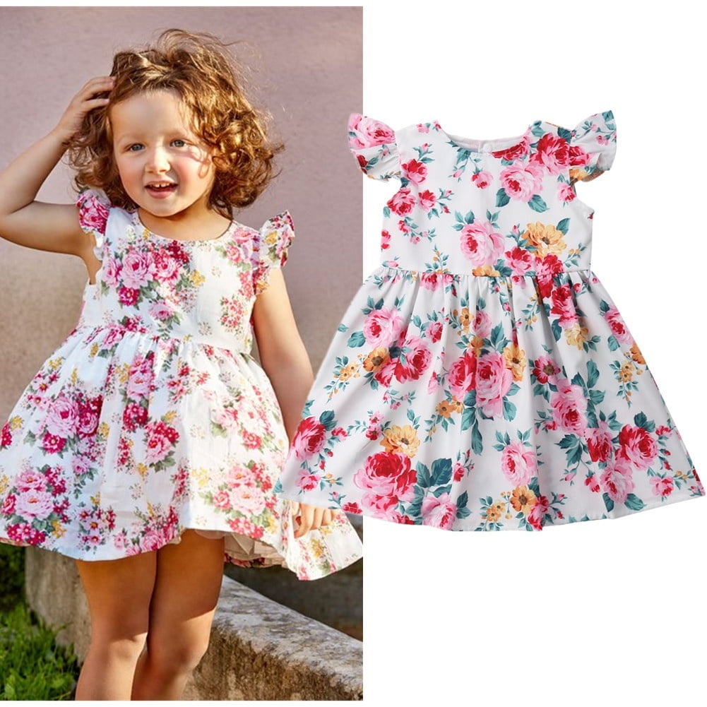 Toddler Baby Girl Princess Dress Kid Summer Floral Beach Party Mini