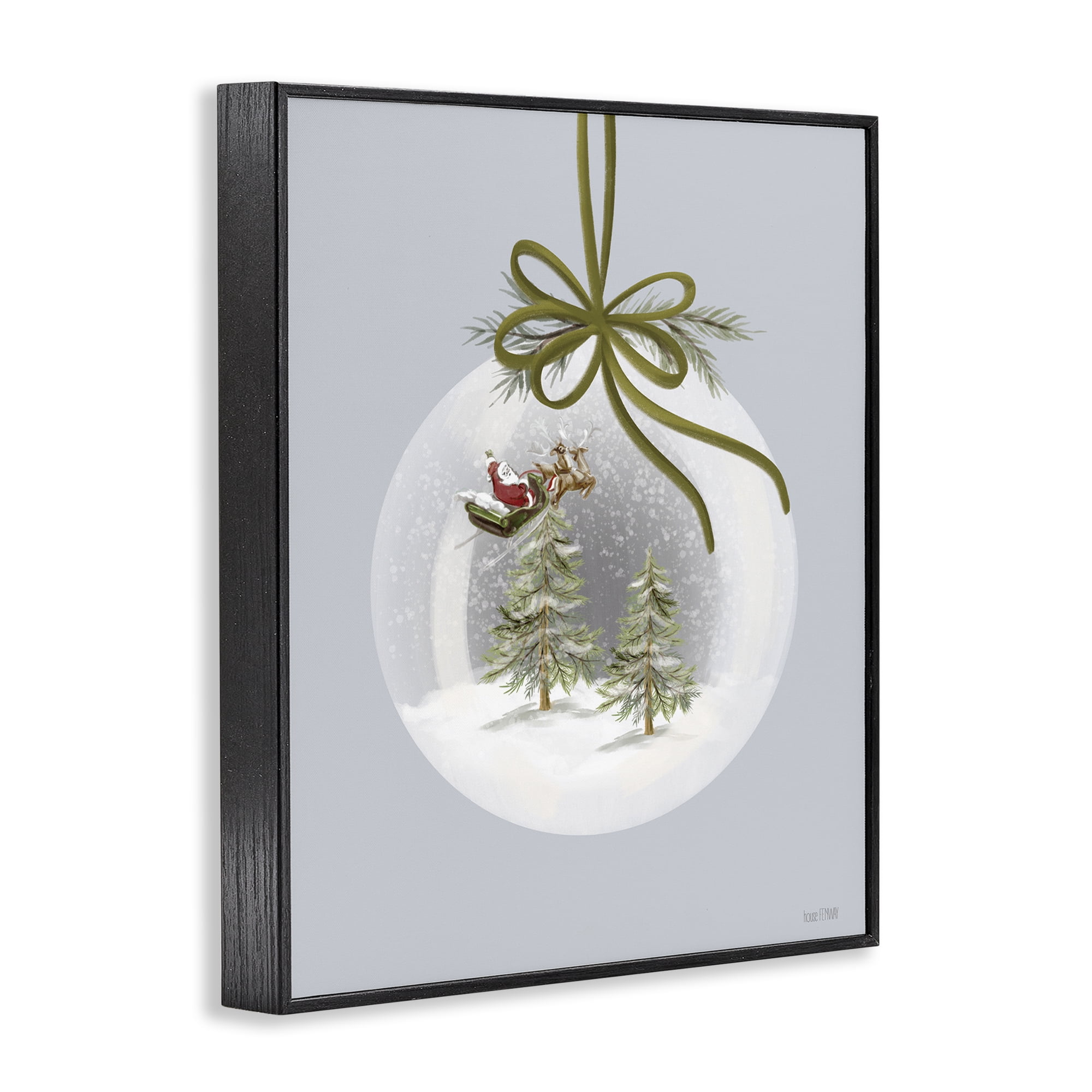 Stupell Industries Santa Sleigh Snowglobe Holiday Painting Black Framed Art Print Wall Art, 24 x 30