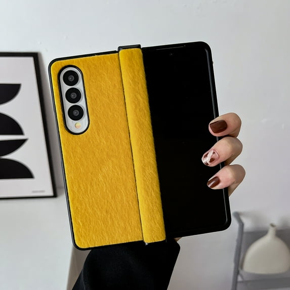 K-Lion for Samsung Galaxy Z Fold 3 Mink Horsehair Hinge Protection Case, Slim Fit Lightweight Raised Frame Camera Lens Protection Anti-Scratch Dustproof Case for ZFold 3 7.6 inch,Yellow