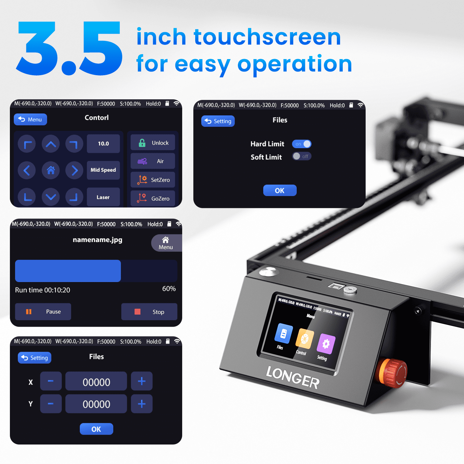 Longer RAY5 10W Laser Engraving Machine with 3.5 Inch Touch Screen, 60W DIY laser cutting machine for custom design, laser engraving machine for wood and metal, acrylic, leather, glass, etc.