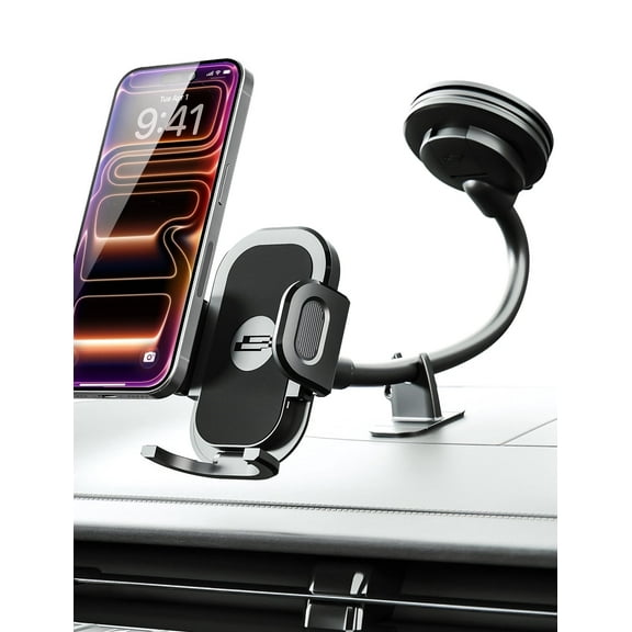 Bracketron TripGrip 2.0 Car Phone Holder with 7.5” Flexible Gooseneck, TemperBond Suction Cup, One-Hand Release, 360° Rotation, Dashboard, Windshield & Vent Mount