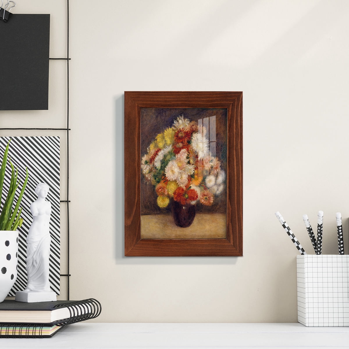 Bouquet of Chrysanthemums -Framed Print w/glass-Chestnut