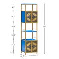 thumbnail image 2 of 58.86'' Tall Storage Cabinet with Open Compartments and 2 Canbinets with Doors,Freestanding Cabinet with Wood+Metal Frame,4-Door High Cabinet for Home Kitchen,Living Room,Bathroom,Black+Blue, 2 of 6