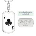 thumbnail image 2 of King of Clubs Plain Gambler Stainless Steel or 18k Gold Premium Swivel Dog Tag Keychain, 2 of 16