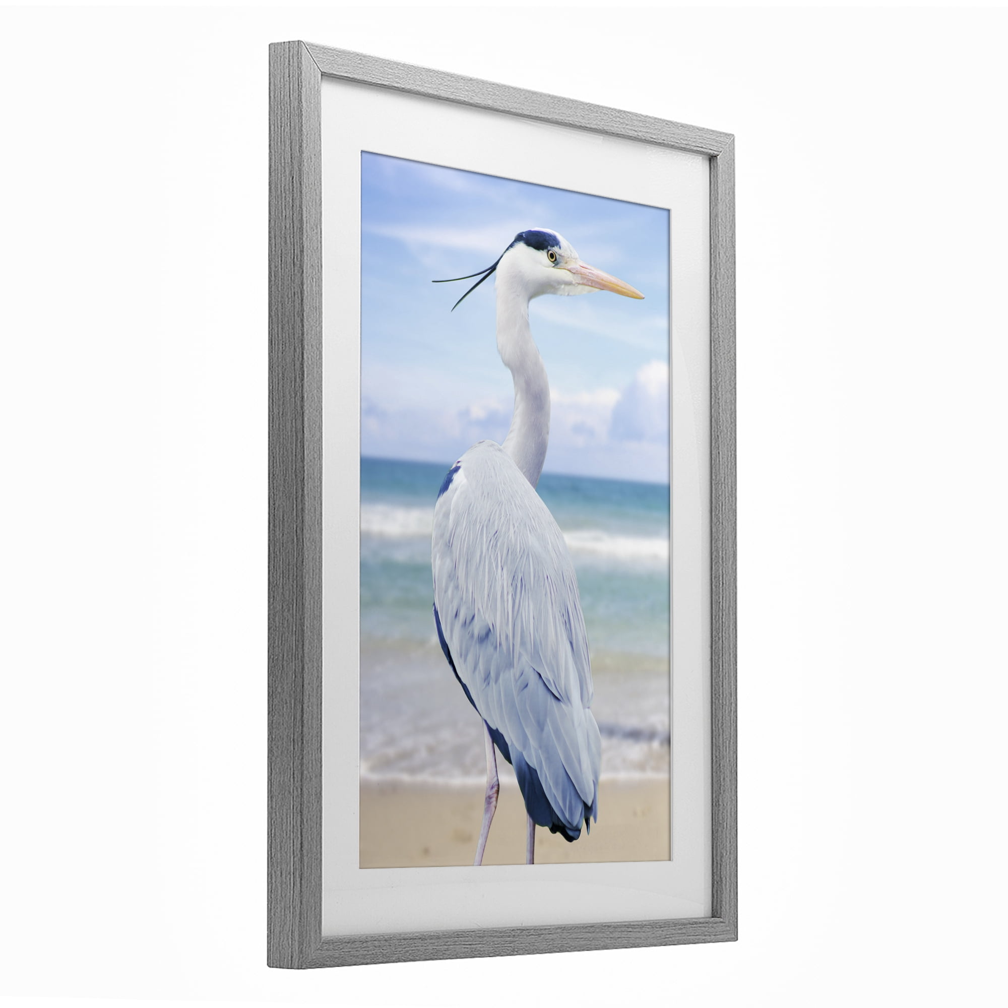 Stupell Industries Vacationing Heron by Seaside Gray Framed Print Under Glass, design by Marcus Prime