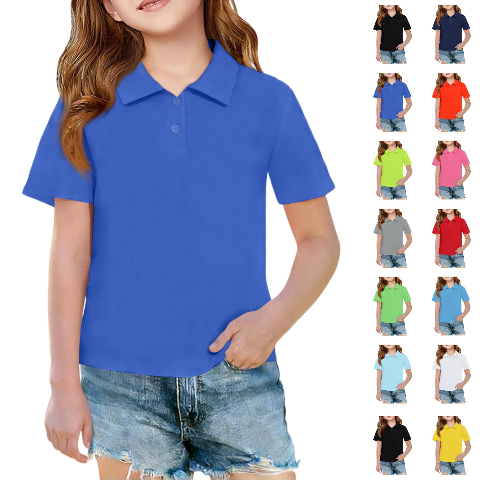 YOUYEDIAN Girls Short Sleeve Polo Shirt Kids Collared Button Down School Uniform T Shirt Casual Golf Athletic Tops