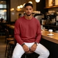 thumbnail image 5 of Nestiefly Men's Long Sleeve T-Shirts Lightweight Soft Crew Neck Gym Tees for Running Lounging Basic Tee Shirts Red L, 5 of 9