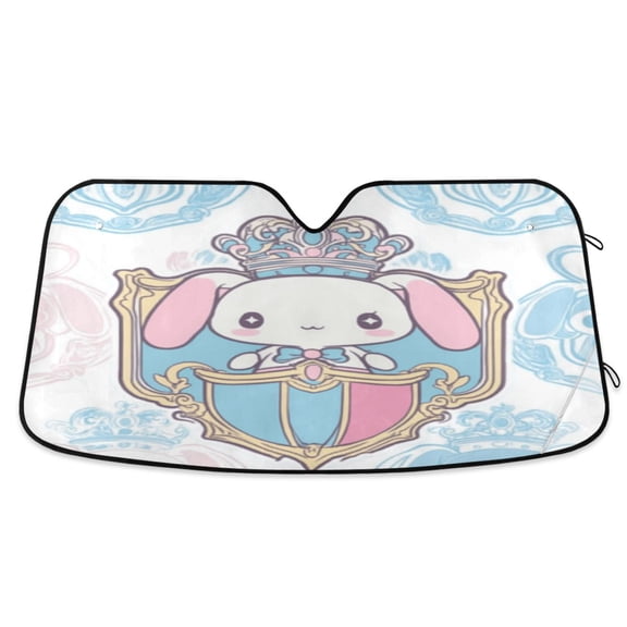 Cinnamoroll with Crown and Shield. Car Windshield Sun Shade Foldable Car Front Window Visor Heat and UV Protection 53x23.5